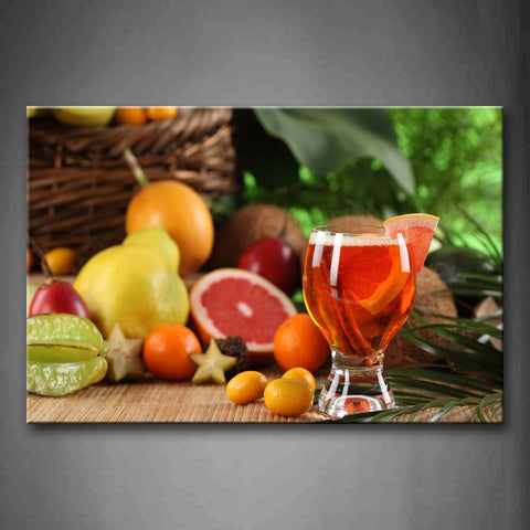 Various Colorful Fruit With Wine In Cup Wall Art Painting Pictures Print On Canvas Food The Picture For Home Modern Decoration 