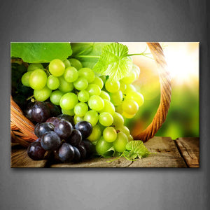 Purple And Green Grapes With Leaf In Basket Wall Art Painting The Picture Print On Canvas Food Pictures For Home Decor Decoration Gift 