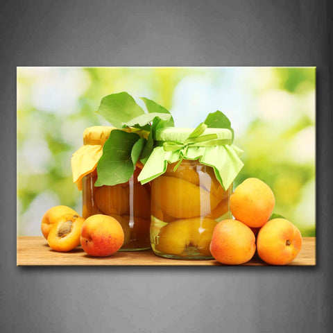 Yellow Peach With Bottle And Green Leaf Wall Art Painting The Picture Print On Canvas Food Pictures For Home Decor Decoration Gift 