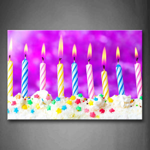 Purple Cake With Colorful Candle Wall Art Painting The Picture Print On Canvas Food Pictures For Home Decor Decoration Gift 