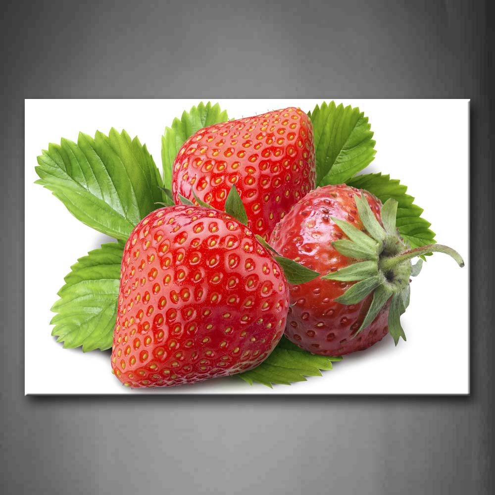 Red Strawberry With Green Leaf Wall Art Painting Pictures Print On Canvas Food The Picture For Home Modern Decoration 