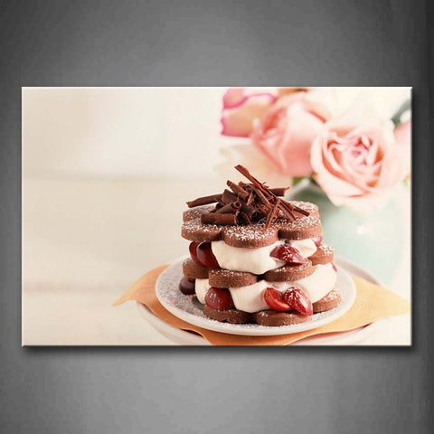 Sweets With Cream Chocolate Fruit Ang Rose Wall Art Painting The Picture Print On Canvas Food Pictures For Home Decor Decoration Gift 