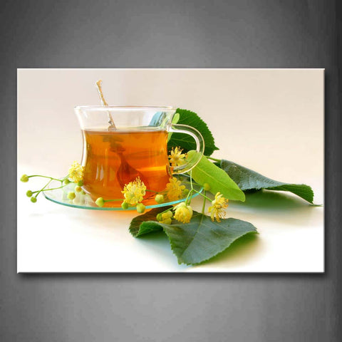 Brown Tea In Cup With Green Leaf Wall Art Painting Pictures Print On Canvas Food The Picture For Home Modern Decoration 