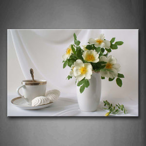 Tea In White Cup With Flower Vase Wall Art Painting The Picture Print On Canvas Food Pictures For Home Decor Decoration Gift 