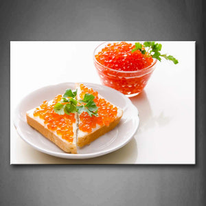 Golden Caviar In Bread On Plate Wall Art Painting The Picture Print On Canvas Food Pictures For Home Decor Decoration Gift 