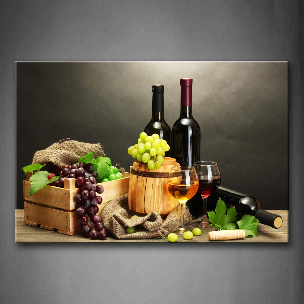 Grape Wine In Bottle Cups Wall Art Painting The Picture Print On Canvas Food Pictures For Home Decor Decoration Gift 