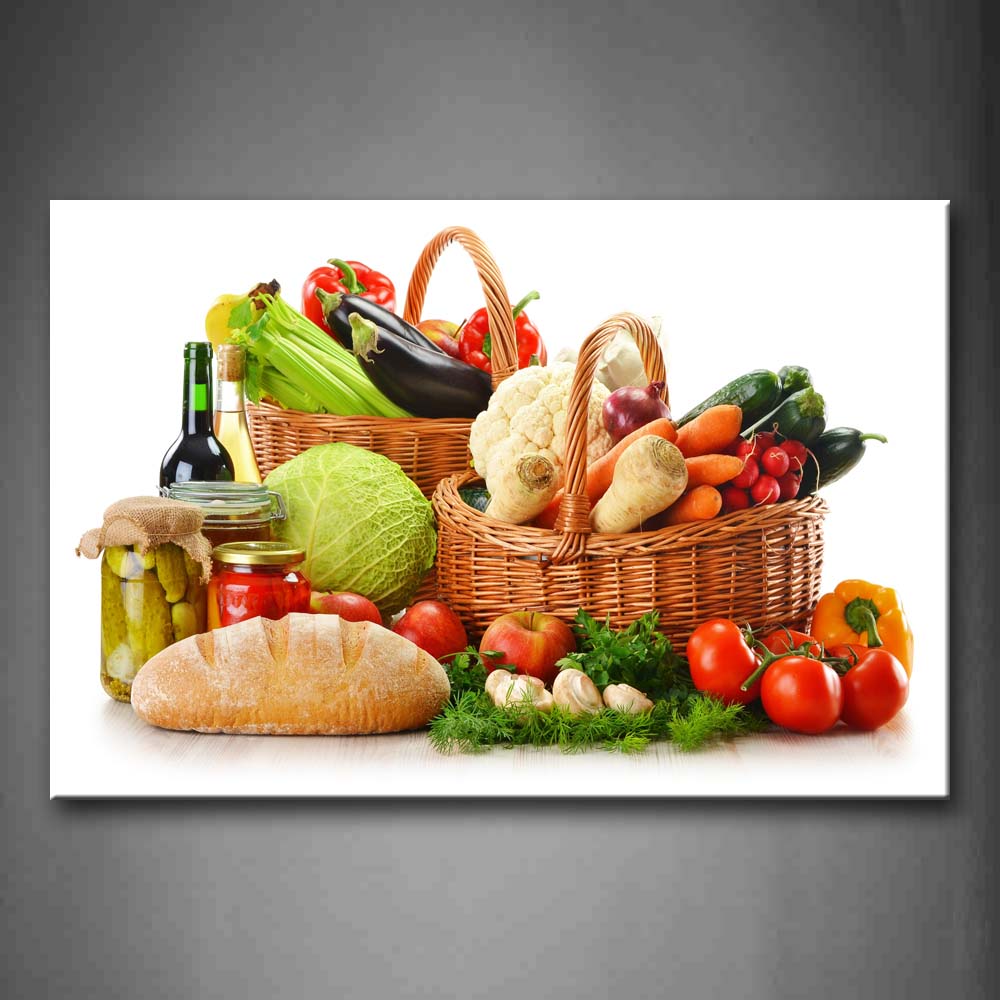 Various Vegetables In Basket And Bread Wall Art Painting Pictures Print On Canvas Food The Picture For Home Modern Decoration 