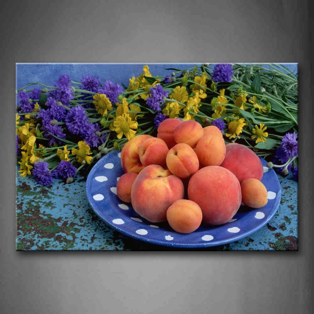 Fresh Nectarine In Blue Pattern Wall Art Painting Pictures Print On Canvas Food The Picture For Home Modern Decoration 