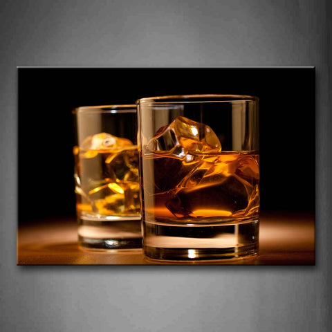 Brown Whisky With Ice Cube In Cups Wall Art Painting Pictures Print On Canvas Food The Picture For Home Modern Decoration 