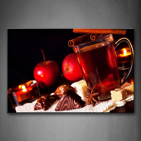 Brown Tea With Red Apple And Chocolate Wall Art Painting Pictures Print On Canvas Food The Picture For Home Modern Decoration 