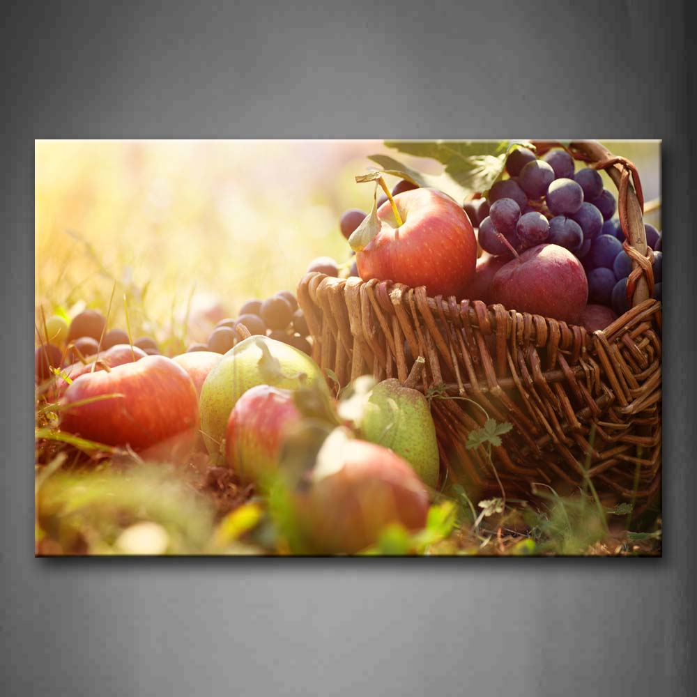 Various Fruit In Basket With Sunlight Wall Art Painting Pictures Print On Canvas Food The Picture For Home Modern Decoration 