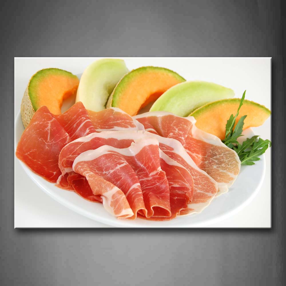 Meat With Hami Melon Grass In Plate Wall Art Painting Pictures Print On Canvas Food The Picture For Home Modern Decoration 