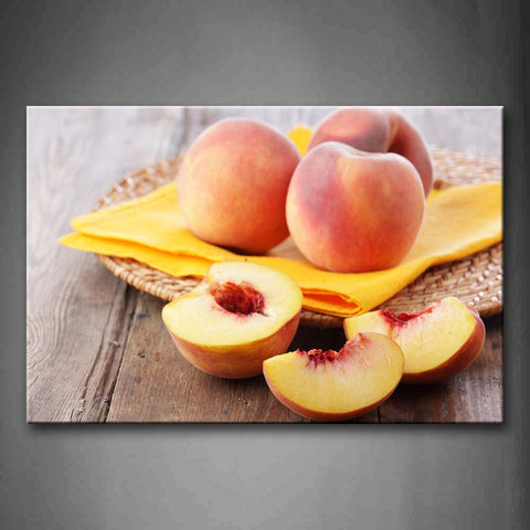 Fresh Peach In Cloth Plate Wall Art Painting Pictures Print On Canvas Food The Picture For Home Modern Decoration 