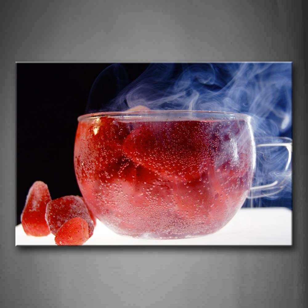 Hot Tea With Red Strawberry In Cup Wall Art Painting The Picture Print On Canvas Food Pictures For Home Decor Decoration Gift 