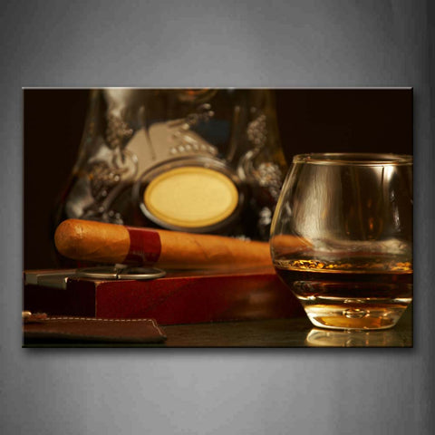 Brown Whisky In Cup With Cigar Wall Art Painting Pictures Print On Canvas Food The Picture For Home Modern Decoration 