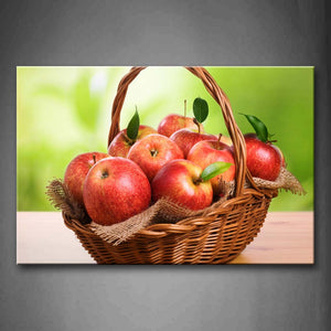 Red Apple With Green Leaf In Basket Wall Art Painting The Picture Print On Canvas Food Pictures For Home Decor Decoration Gift 