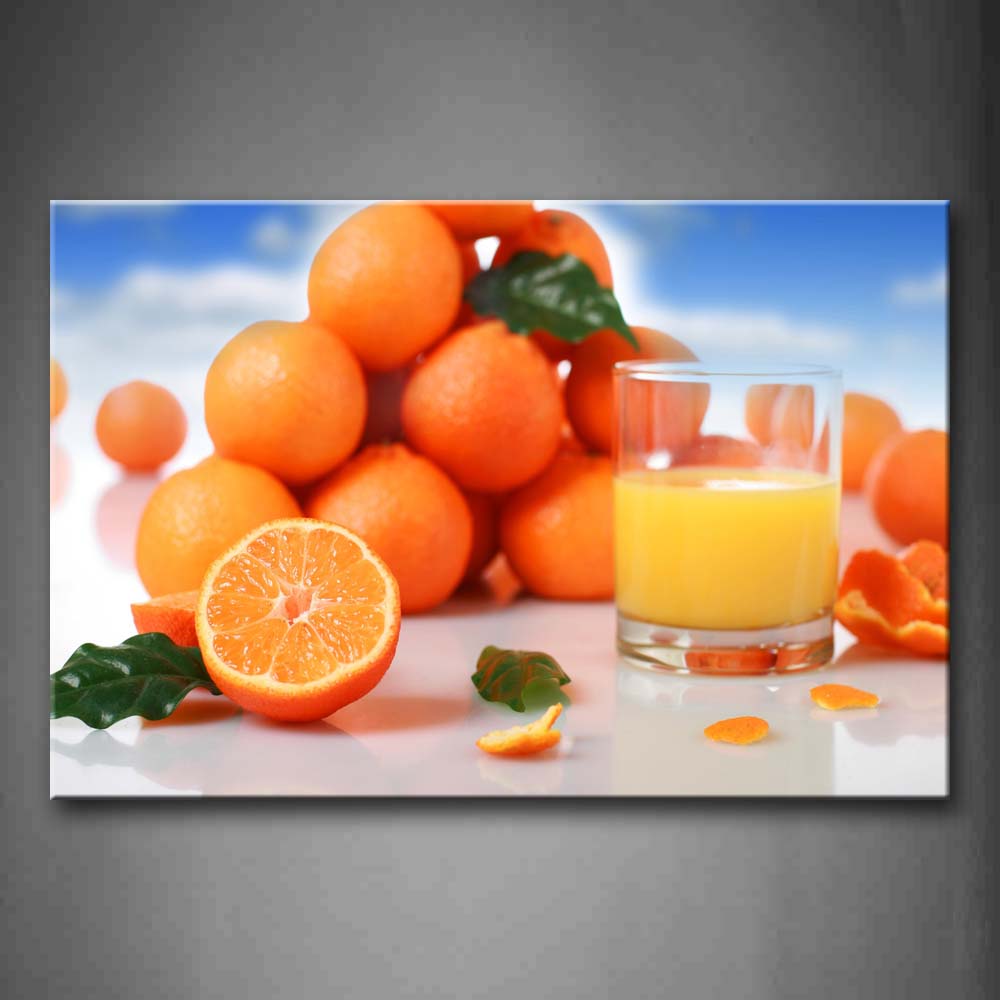 Orange Juice In Cuo With Green Leaf Wall Art Painting Pictures Print On Canvas Food The Picture For Home Modern Decoration 