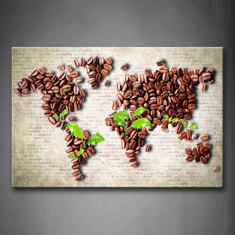 Coffee Pattern With Green Leaf Wall Art Painting Pictures Print On Canvas Food The Picture For Home Modern Decoration 