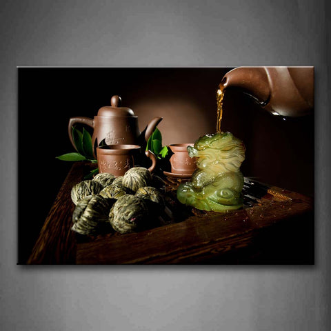 Tea In Brown Cups With Green Leaf Sculpture Wall Art Painting The Picture Print On Canvas Food Pictures For Home Decor Decoration Gift 