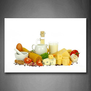 Yellow Orange Italy Noodle Tomato Cheese Onion Milk And Oil Egg And Cup Together Wall Art Painting Pictures Print On Canvas Food The Picture For Home Modern Decoration 