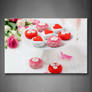 Sweets With Colorful Cake And Pink Rose Wall Art Painting Pictures Print On Canvas Food The Picture For Home Modern Decoration 