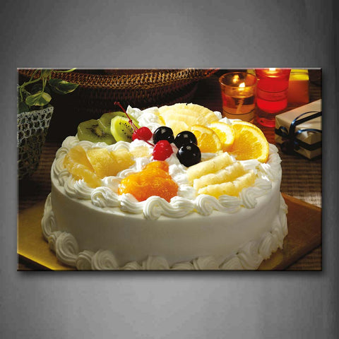 Cake With White Cream And Various Fruit Wall Art Painting Pictures Print On Canvas Food The Picture For Home Modern Decoration 