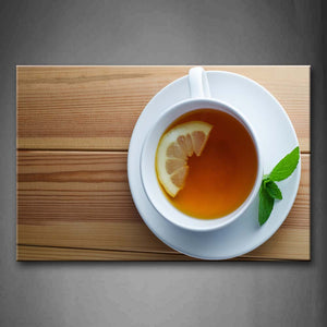 Brown Tea With Lemon And Green Leaf In White Cup  Wall Art Painting Pictures Print On Canvas Food The Picture For Home Modern Decoration 