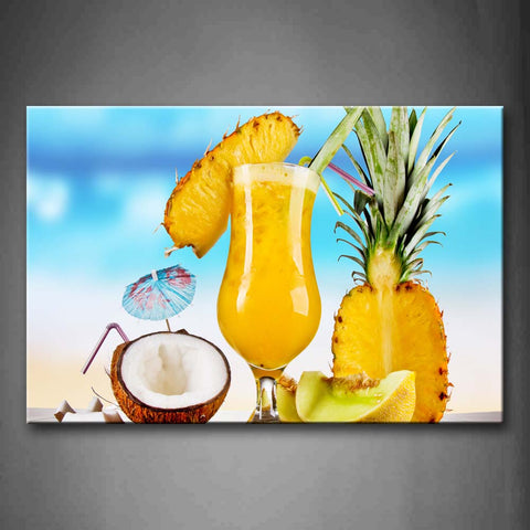 Yellow Orange Cocktail With Pineapple Coconut And Hami Melon Wall Art Painting Pictures Print On Canvas Food The Picture For Home Modern Decoration 