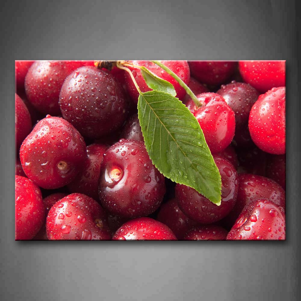 Red Cherry With Water Drop And Green Leaf Wall Art Painting The Picture Print On Canvas Food Pictures For Home Decor Decoration Gift 