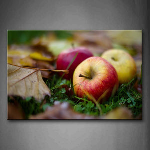 Apple In Grass With Dead Leaf Wall Art Painting Pictures Print On Canvas Food The Picture For Home Modern Decoration 