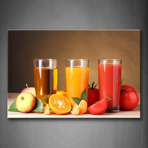 Yellow Orange Various Drink In Cups With Fruit Wall Art Painting The Picture Print On Canvas Food Pictures For Home Decor Decoration Gift 