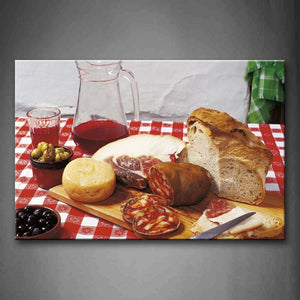 Ham Wine Bread On Table With Wine Wall Art Painting Pictures Print On Canvas Food The Picture For Home Modern Decoration 