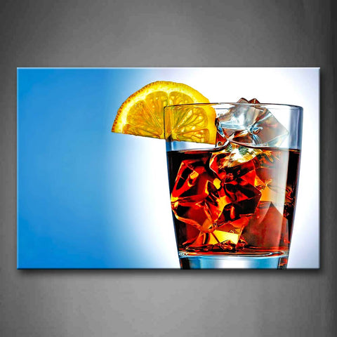 Brown Whisky With Ice Cube And Lemon In Cup Wall Art Painting The Picture Print On Canvas Food Pictures For Home Decor Decoration Gift 