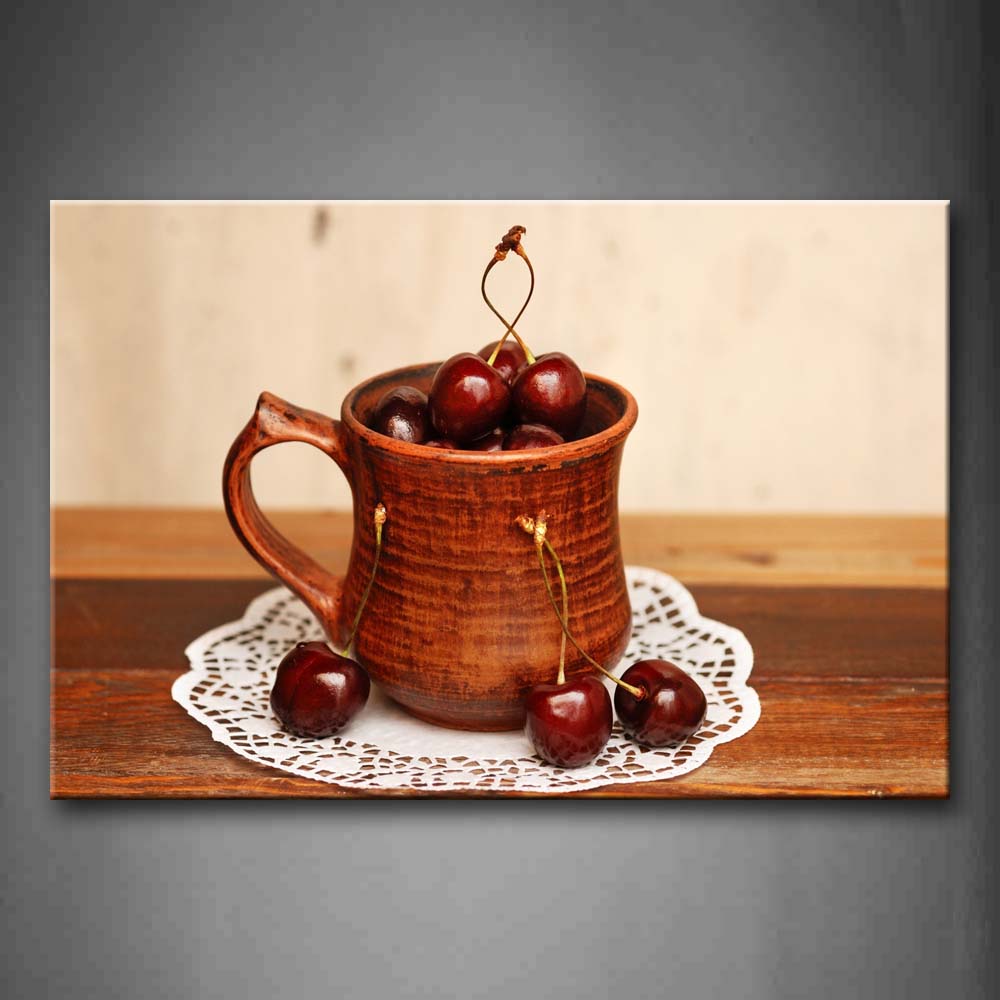 Deep Red Cherry In Bread Cup Wall Art Painting Pictures Print On Canvas Food The Picture For Home Modern Decoration 