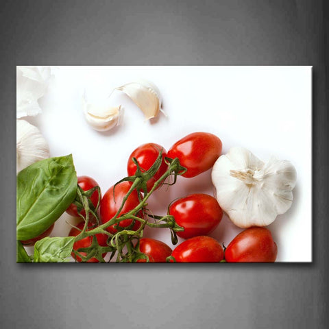 Garlic With Red Tomato And Green Leaf Wall Art Painting Pictures Print On Canvas Food The Picture For Home Modern Decoration 