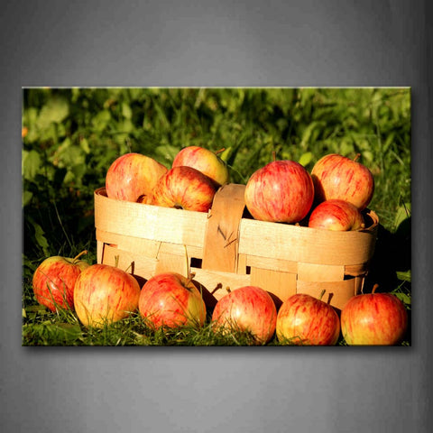 Red Apple In Basket On Grass  Wall Art Painting The Picture Print On Canvas Food Pictures For Home Decor Decoration Gift 