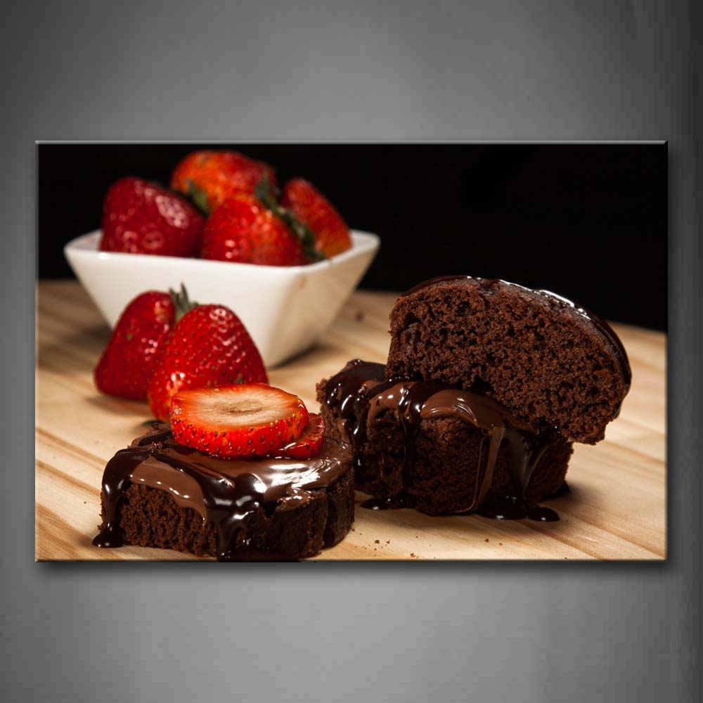 Chocolate With Red Strawberrys Wall Art Painting Pictures Print On Canvas Food The Picture For Home Modern Decoration 