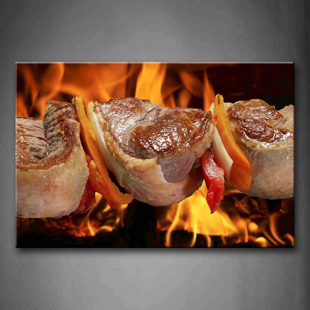 Brown Barbecue With Fire Wall Art Painting The Picture Print On Canvas Food Pictures For Home Decor Decoration Gift 