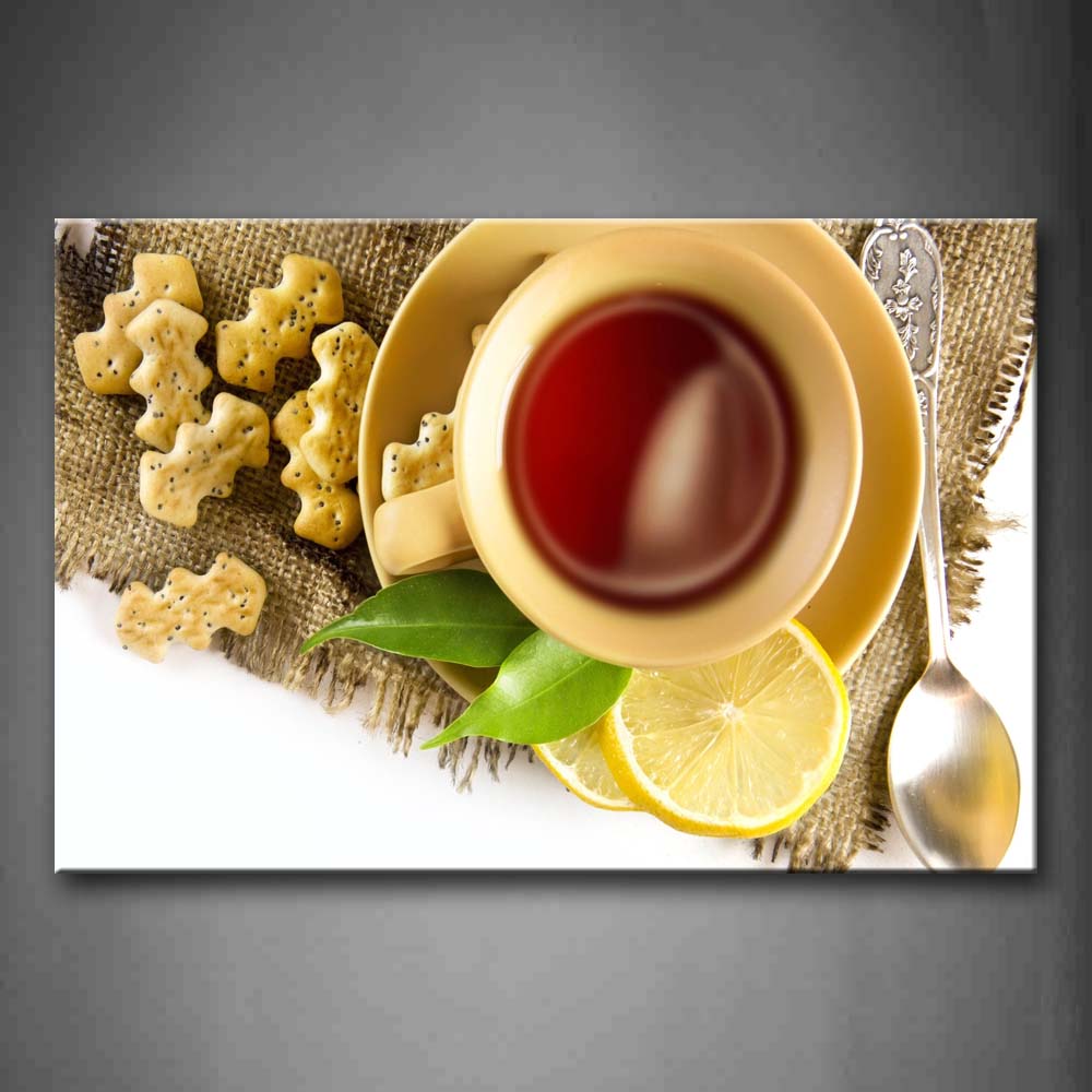 Tea In Cup With Lemon And Biscuit Wall Art Painting Pictures Print On Canvas Food The Picture For Home Modern Decoration 