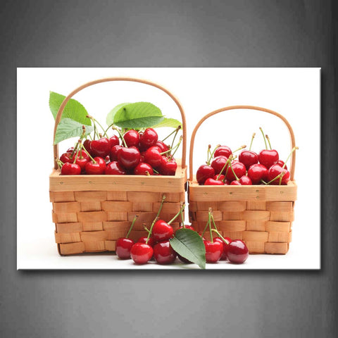 Red Cherry And Green Leaf In Basket Wall Art Painting The Picture Print On Canvas Food Pictures For Home Decor Decoration Gift 