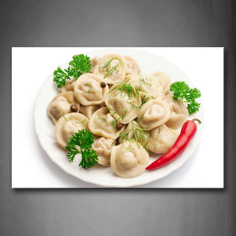 Boiled Dumplings With Grass Pepper In Plate Wall Art Painting Pictures Print On Canvas Food The Picture For Home Modern Decoration 