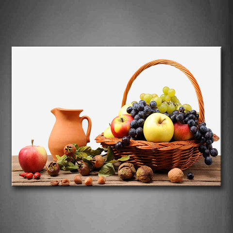 Red Apple Cherry Nuts And Grape In Basket Wall Art Painting The Picture Print On Canvas Food Pictures For Home Decor Decoration Gift 