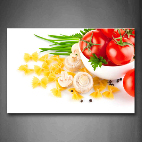 Mushroom And Macaroni And Fresh Tomoto In The Bowl Wall Art Painting Pictures Print On Canvas Food The Picture For Home Modern Decoration 