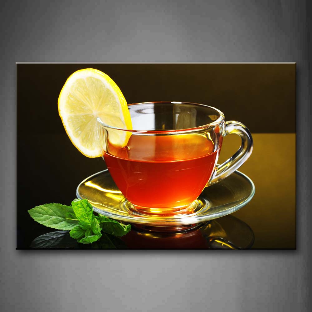 Tea With Lemon In Cup Green Leaf Wall Art Painting Pictures Print On Canvas Food The Picture For Home Modern Decoration 