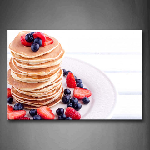 Pancake With Blueberry And Strawberry In Plate Wall Art Painting Pictures Print On Canvas Food The Picture For Home Modern Decoration 