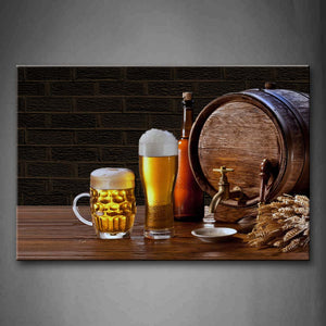 Beer In Cups And Bottle With Wheat Wall Art Painting The Picture Print On Canvas Food Pictures For Home Decor Decoration Gift 