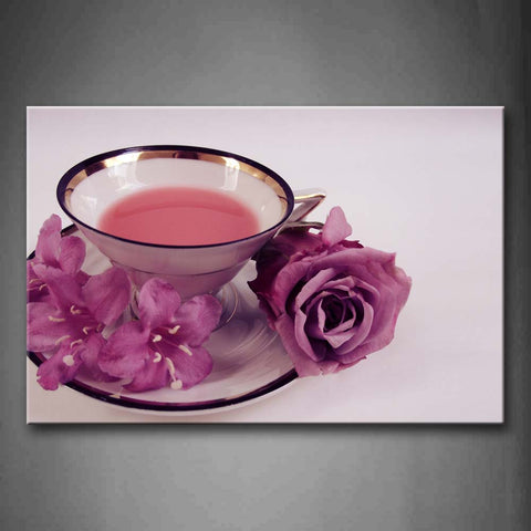 Pink Tea With Rose In Plate Wall Art Painting The Picture Print On Canvas Food Pictures For Home Decor Decoration Gift 