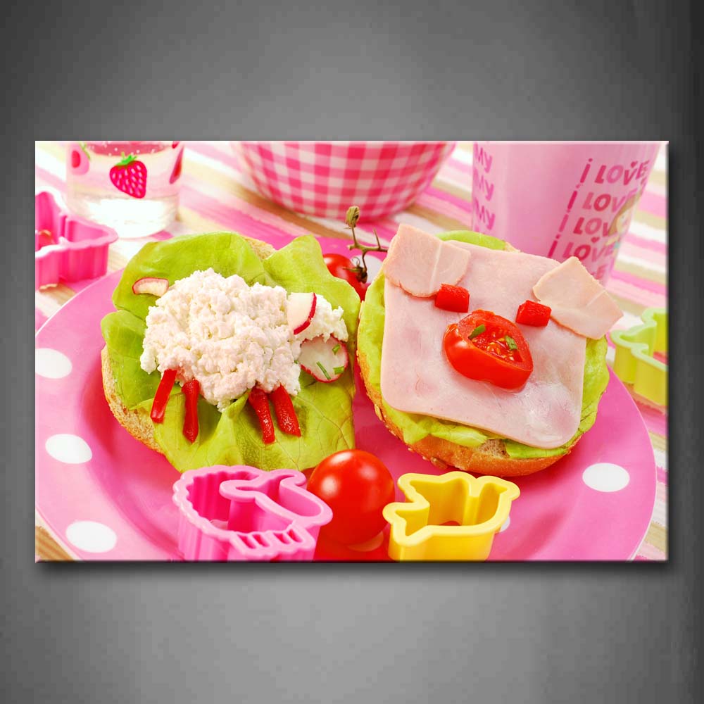 Pink Make Cheese Like A Sheep And Pig  Shape Wall Art Painting Pictures Print On Canvas Food The Picture For Home Modern Decoration 