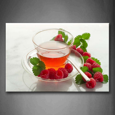 Red Tea In Glass And Raspberry Green Leaf Wall Art Painting The Picture Print On Canvas Food Pictures For Home Decor Decoration Gift 