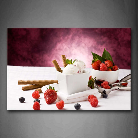 White Ice Cream With Vaious Berry Wall Art Painting The Picture Print On Canvas Food Pictures For Home Decor Decoration Gift 